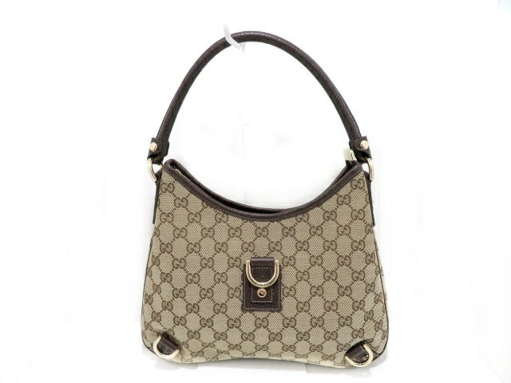 Gucci GG Canvas Abbey D Ring Hobo Bag monogram brown leather